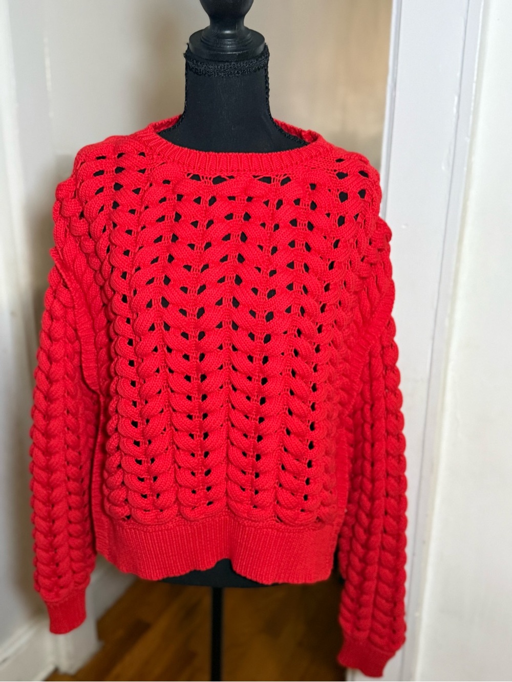 Red Chunky Knit Crewneck Sweater - Women